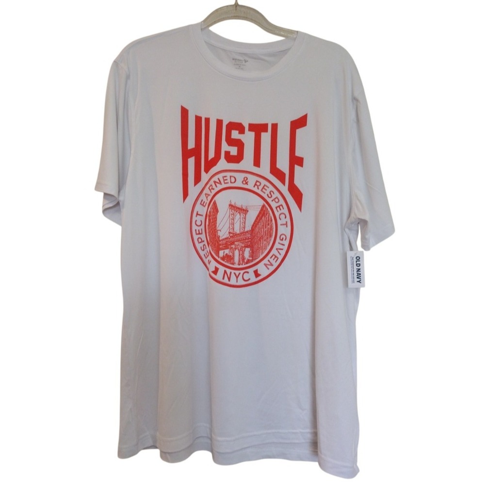 Old‎ Navy T Shirt Man's XL White Orange Cloud motion Versatile Sweat Wicking